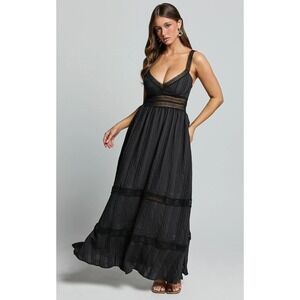 Showpo Angelique Dress Black Lace Maxi NWT